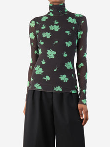 Ganni Brown mesh floral top - size UK 6