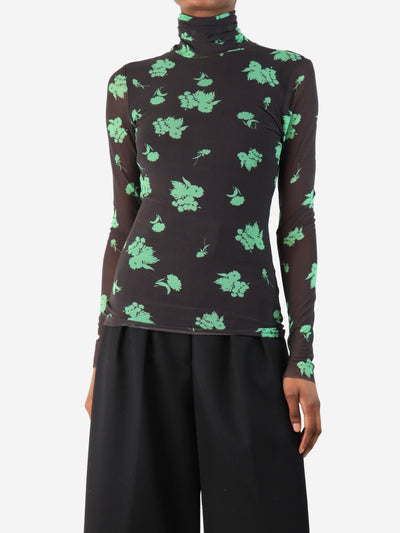 Brown mesh floral top - size UK 6 Tops Ganni 