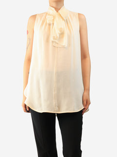 Cream tie-neck silk blouse - size