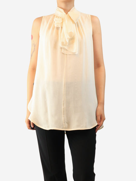 Cream tie-neck silk blouse - size product image