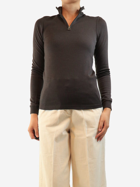 Brown quarter zip knit sweater - size L product image
