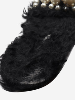Black faux-fur embellished sandals - size EU 39.5