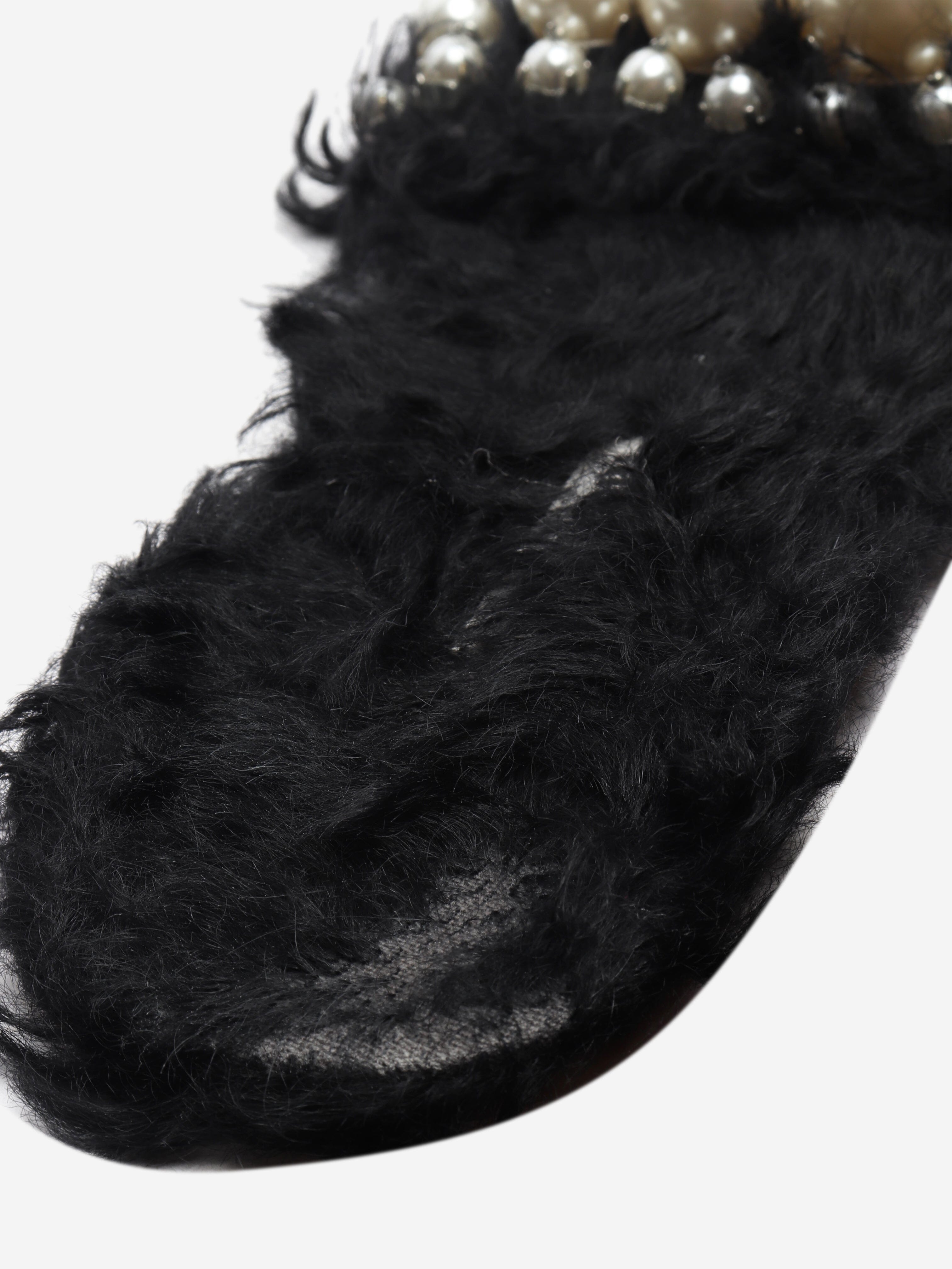 Black faux-fur embellished sandals - size EU 39.5