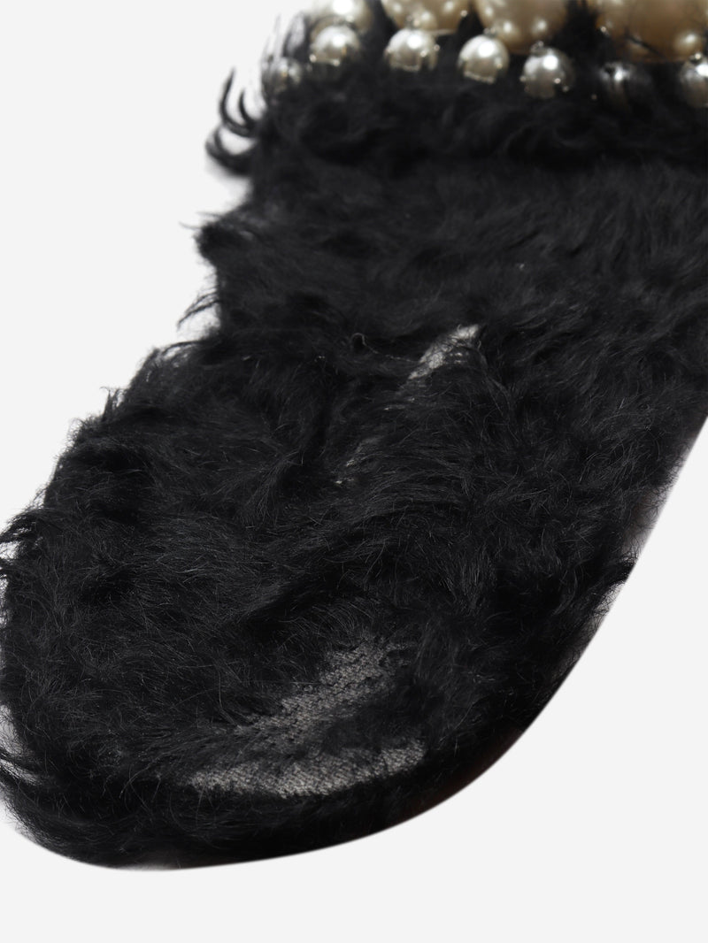 Black faux-fur embellished sandals - size EU 39.5
