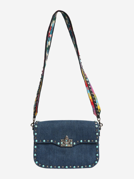 Blue Denim Rockstud shoulder bag alternate image