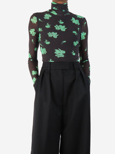 Ganni Brown mesh floral top - size UK 6