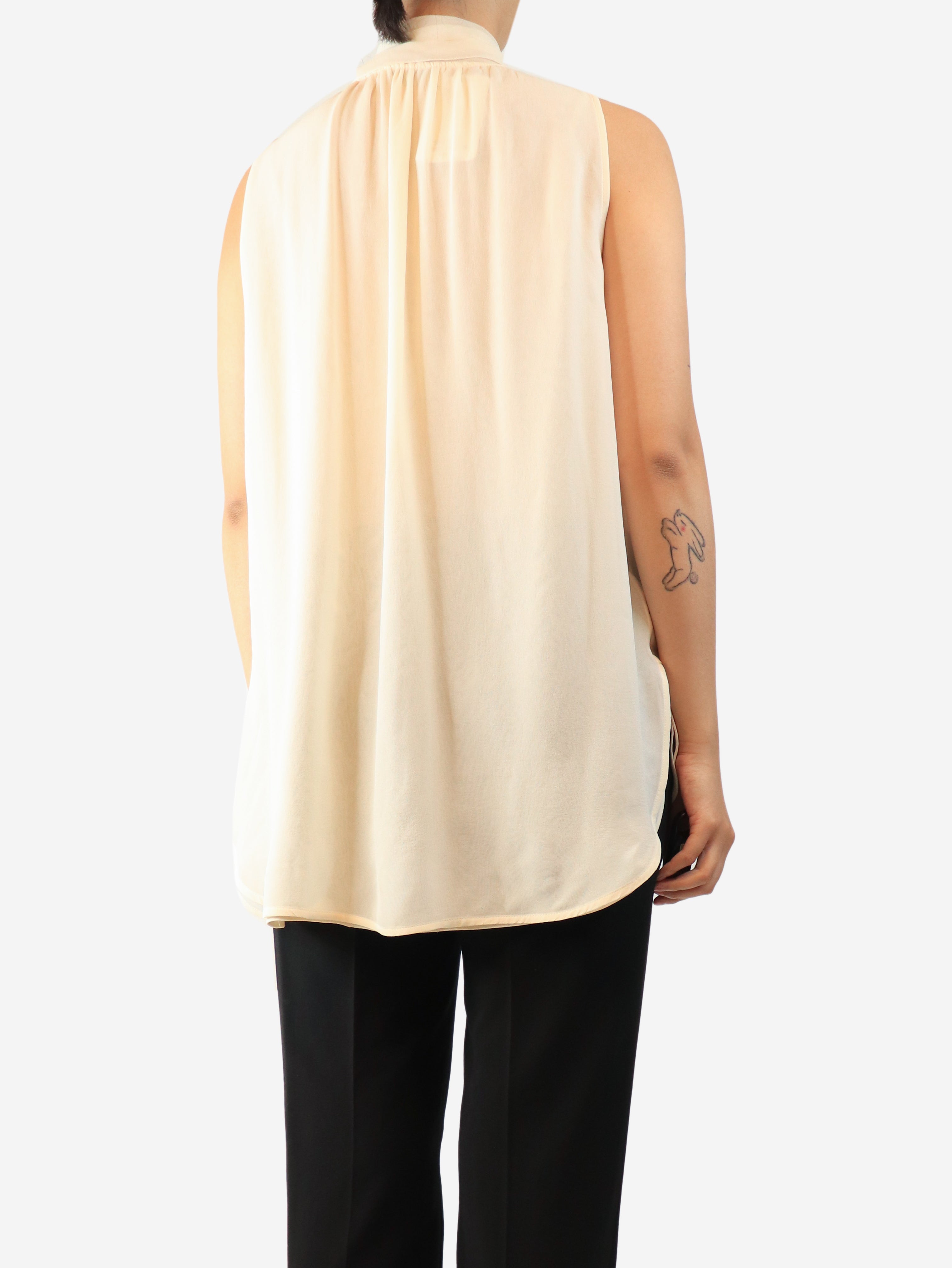 Cream tie-neck silk blouse - size