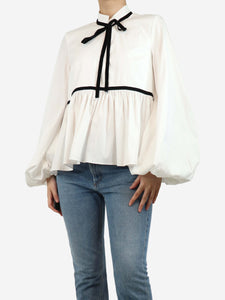 Caroline Constas White puff-sleeve peplum waist blouse - size M