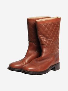 Chanel Brown leather quilted boots with fur lining - size EU 39 (UK 6)