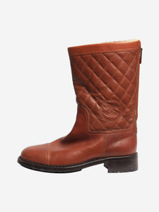 Chanel Brown leather quilted boots with fur lining - size EU 39 (UK 6)