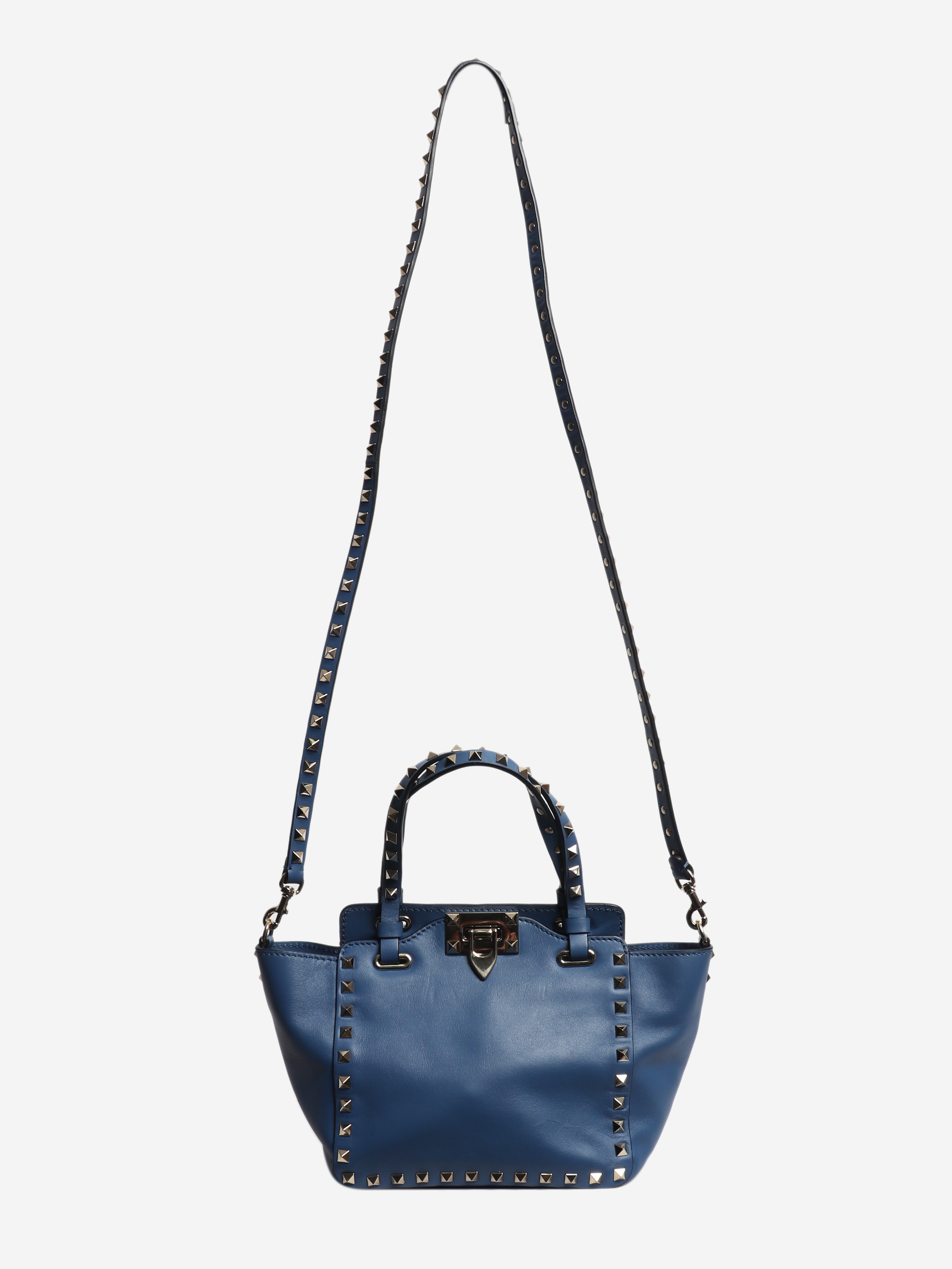 Blue Rockstud leather 2way bag