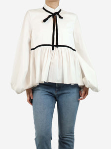 Caroline Constas White puff-sleeve peplum waist blouse - size M