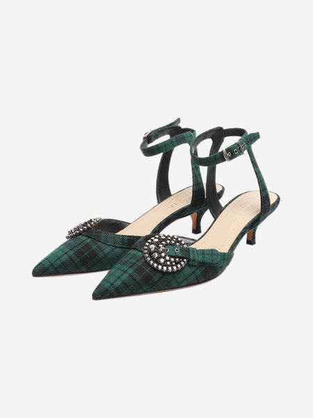 Green and black tartan kitten-heel mules - size EU 35 alternate image