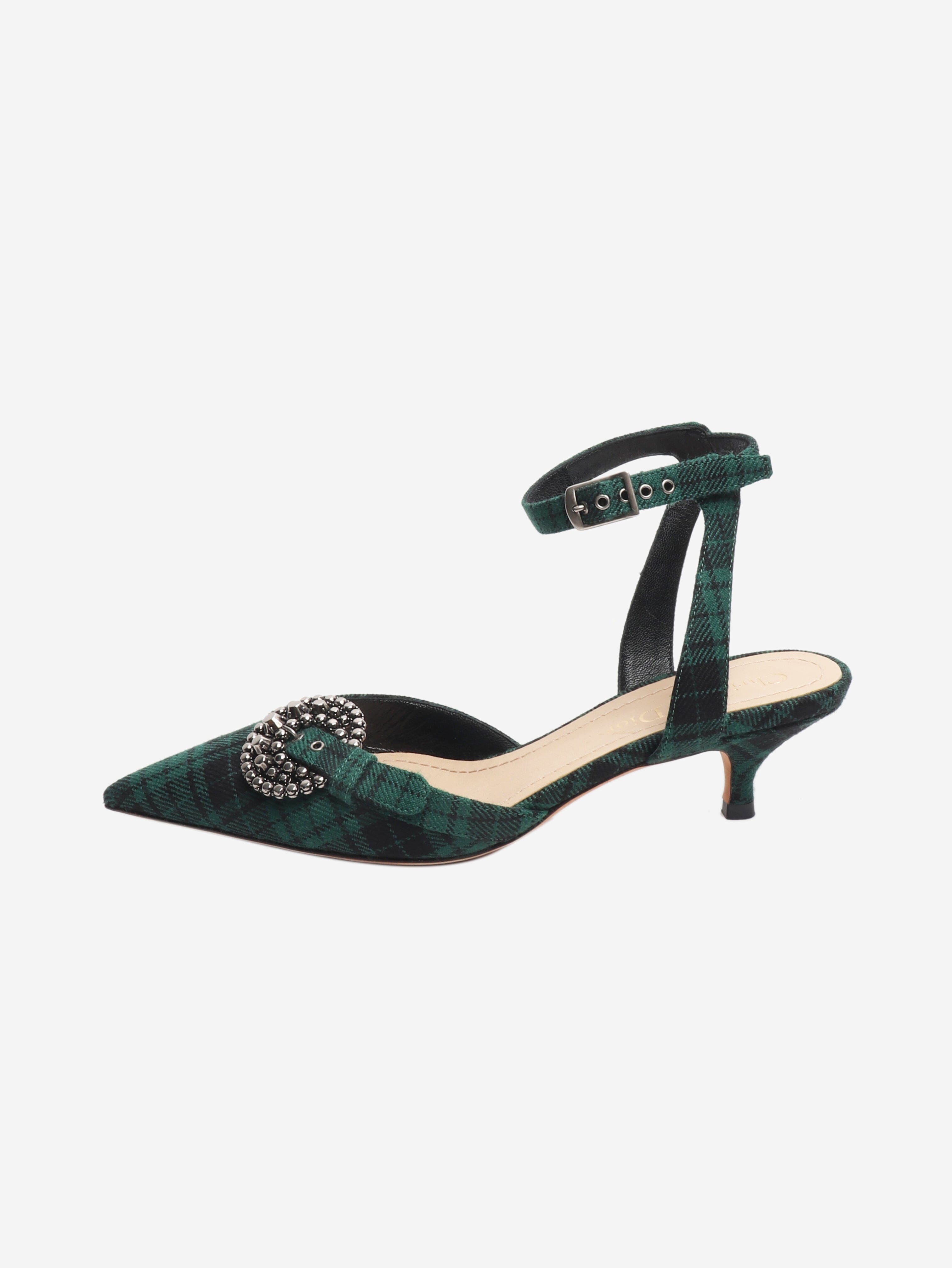Green and black tartan kitten-heel mules - size EU 35 Heels Dior 
