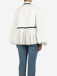 Caroline Constas White puff-sleeve peplum waist blouse - size M