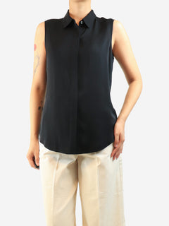 Black silk sleeveless blouse - size M