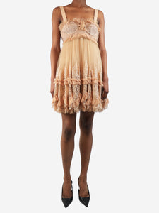 Burberry Neutral tulle and lace mini dress - size UK 6