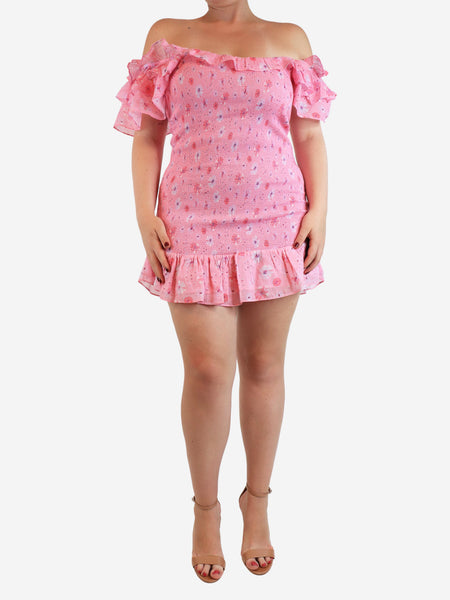 Pink floral smocked mini dress - size XL product image