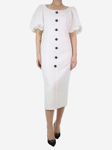 Shona Joy White short puff sleeve midi dress - size UK 10