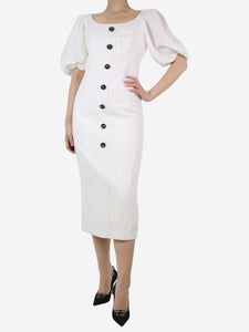 Shona Joy White short puff sleeve midi dress - size UK 10