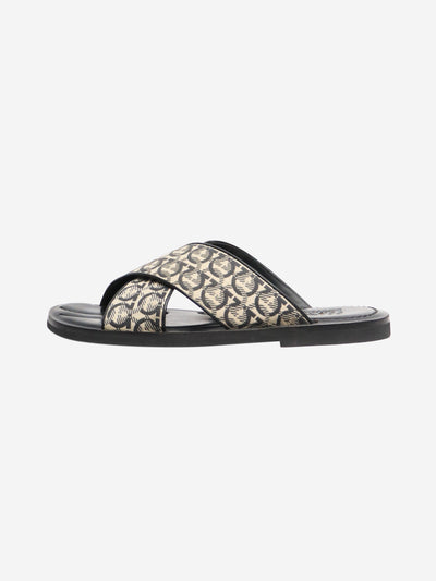 Black Gancini printed sandals - size EU 35 Flat Sandals Salvatore Ferragamo 