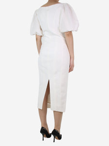 Shona Joy White short puff sleeve midi dress - size UK 10