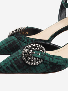 Green and black tartan kitten-heel mules - size EU 35 Heels Dior 