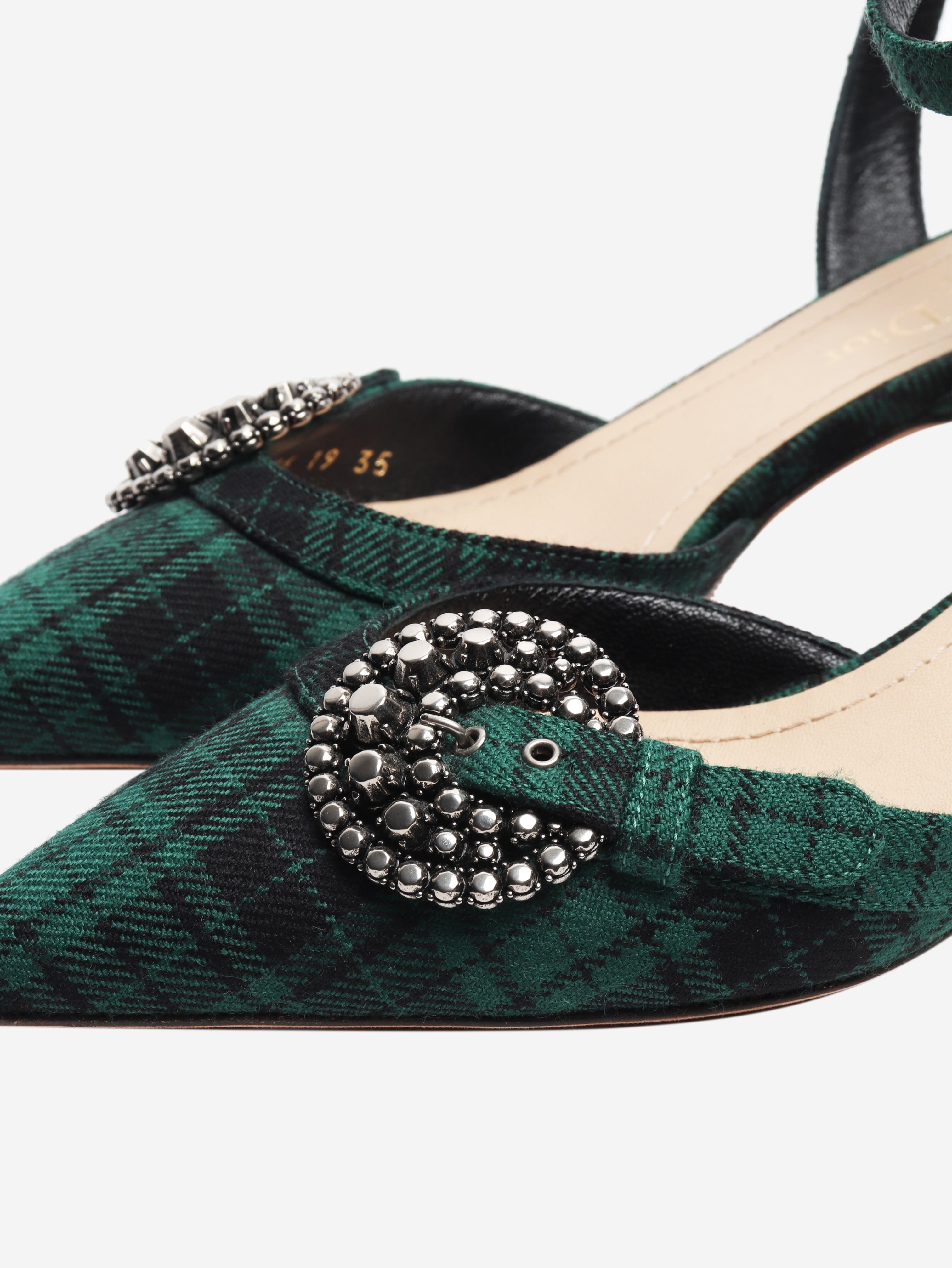 Green and black tartan kitten-heel mules - size EU 35 Heels Dior 