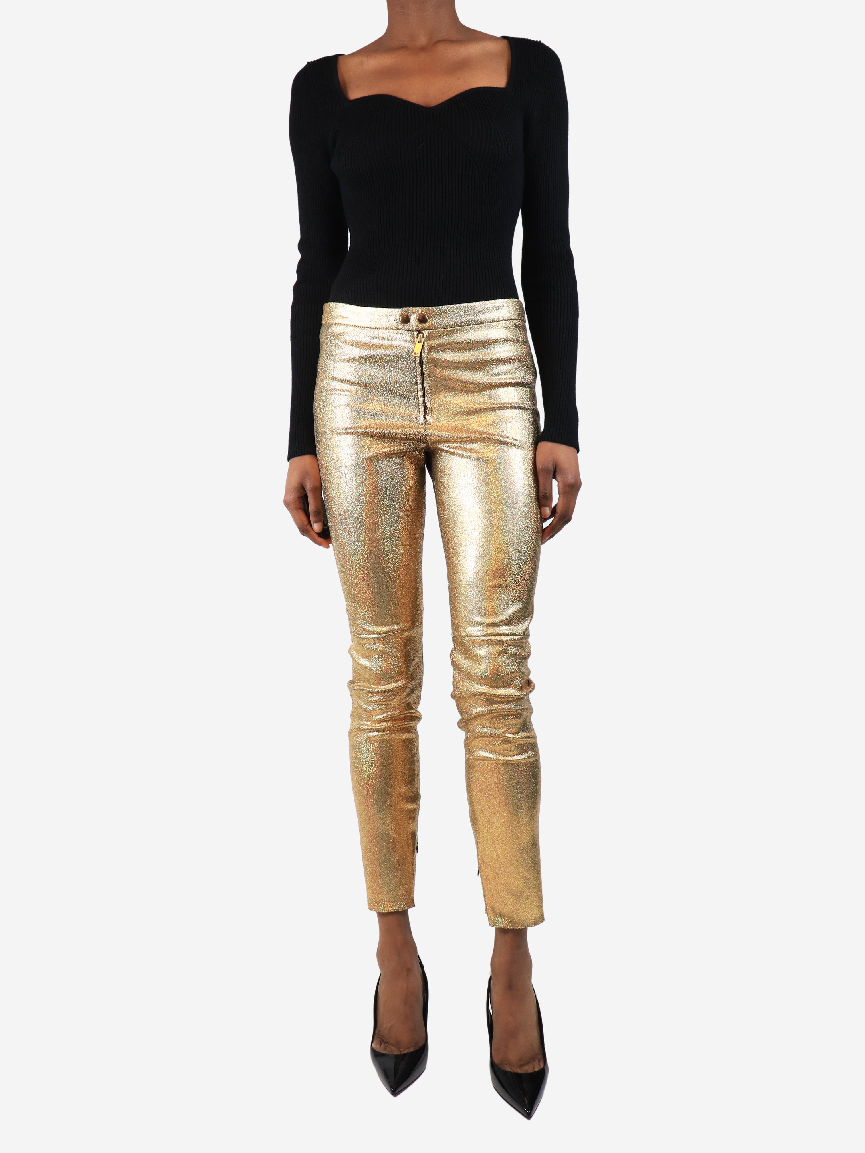 Gold metallic glittery leather trousers - size UK 10 Trousers Isabel Marant 