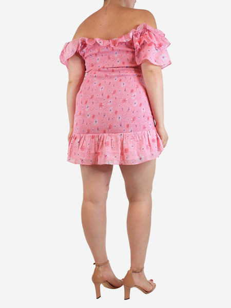 Pink floral smocked mini dress - size XL alternate image