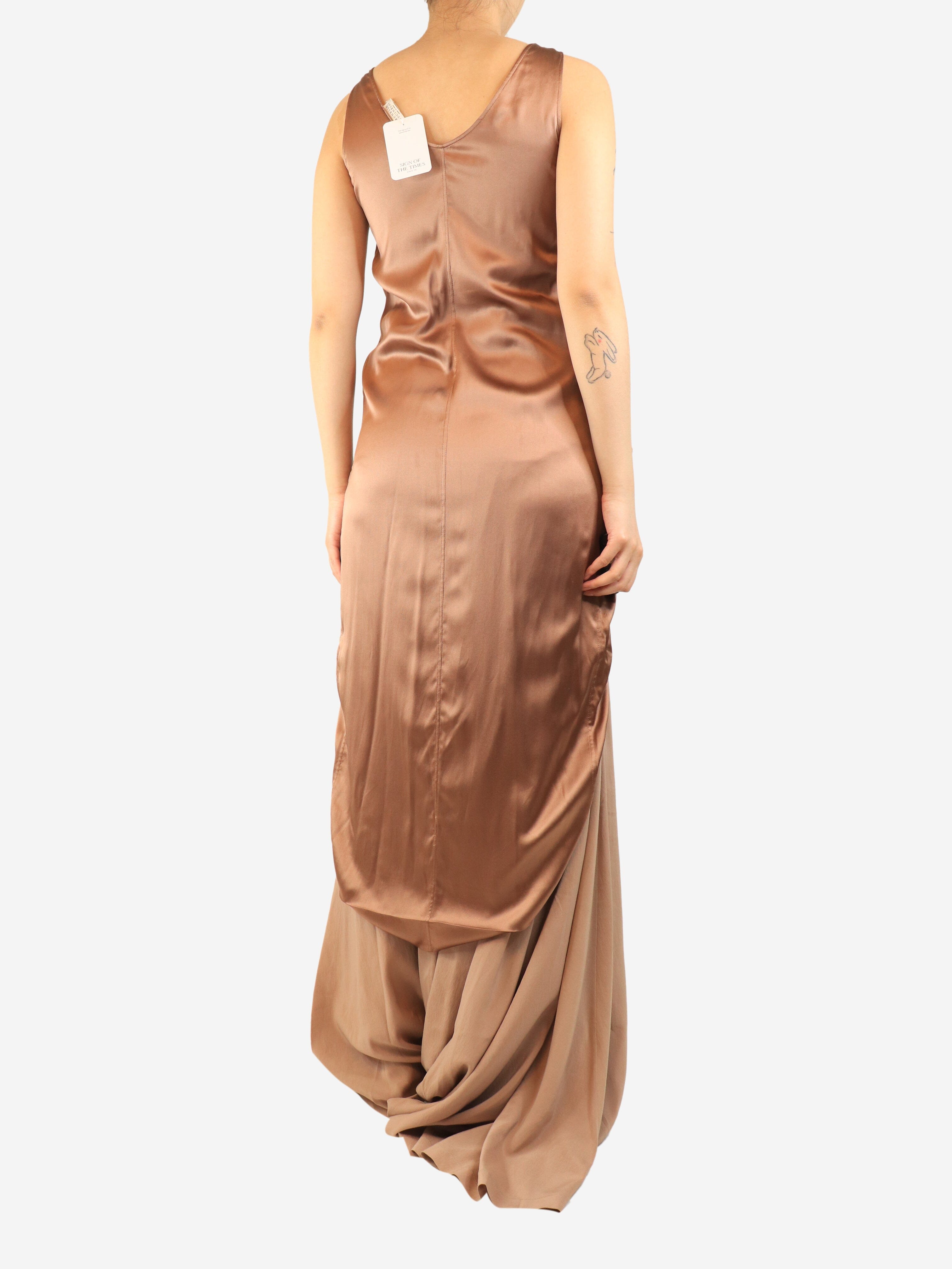 Brown silk long-back top and fringed gilet set - size S Sets Brunello Cucinelli 