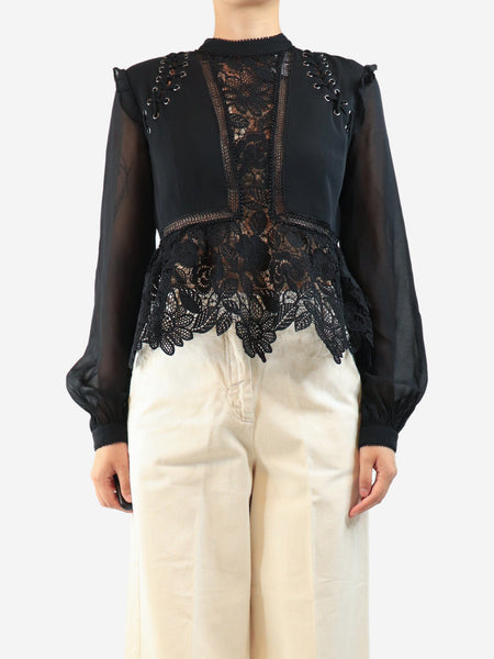 Black long sleeve broderie blouse - size UK 10 product image