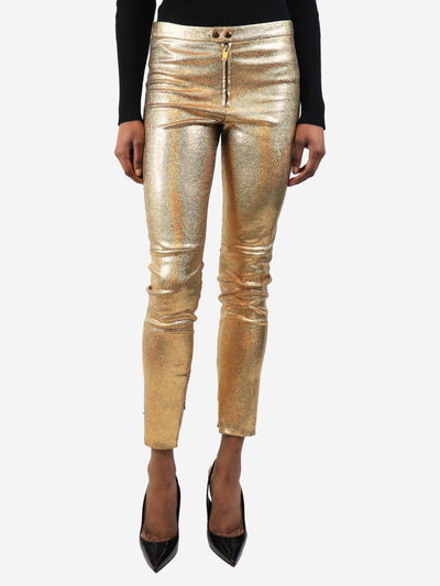 Gold metallic glittery leather trousers - size UK 10