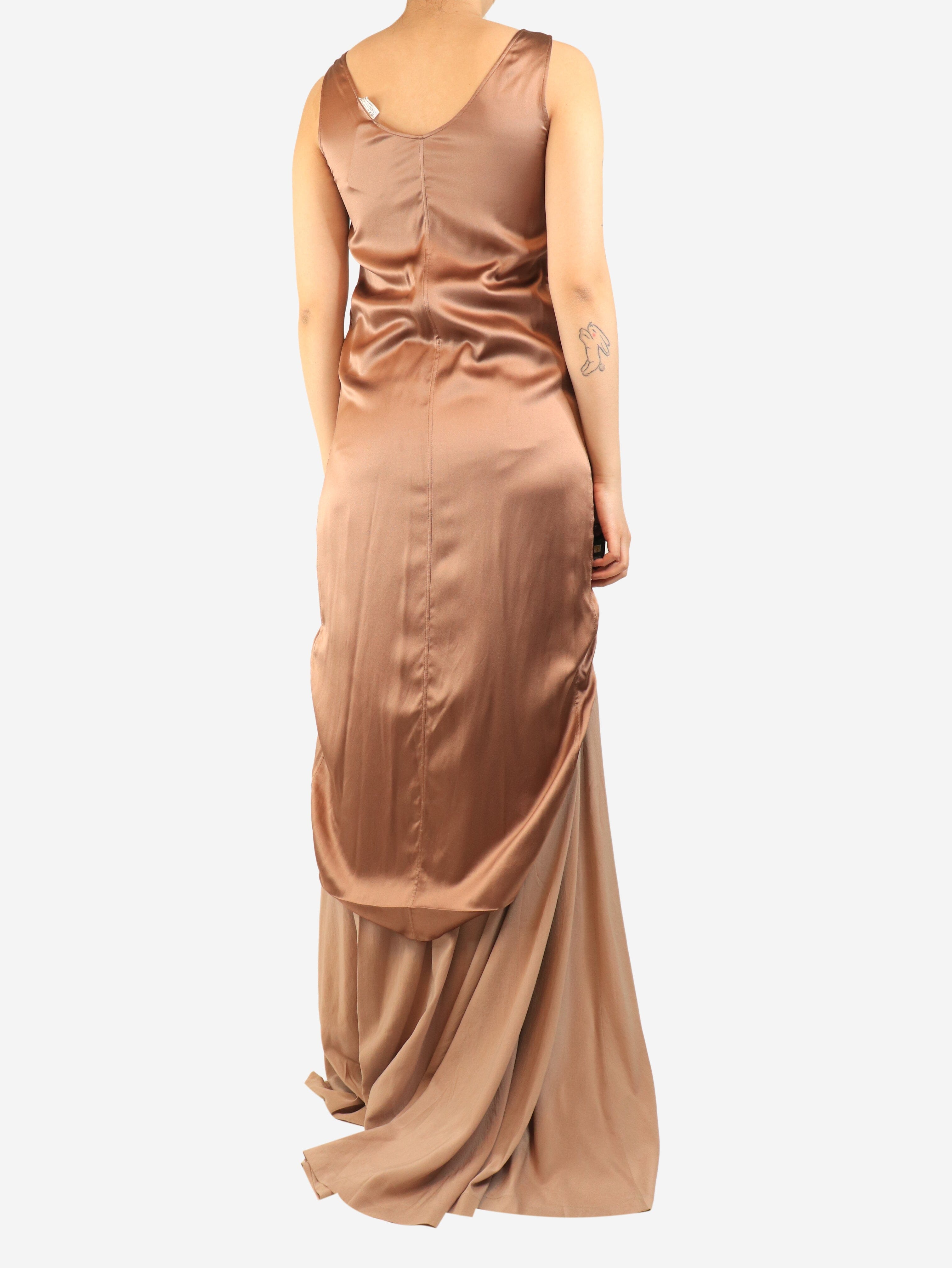 Brown silk long-back top and fringed gilet set - size S Sets Brunello Cucinelli 