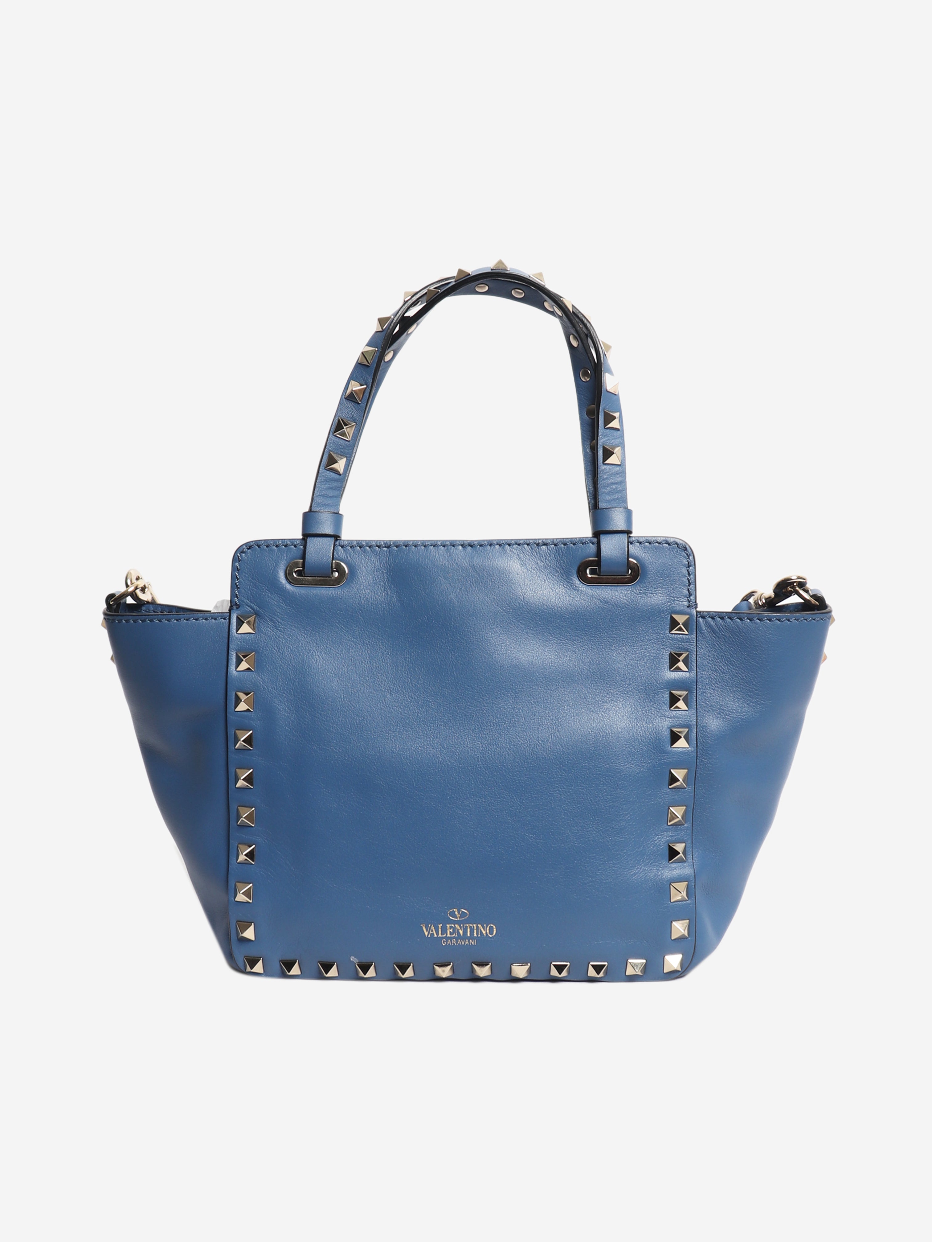 Blue Rockstud leather 2way bag
