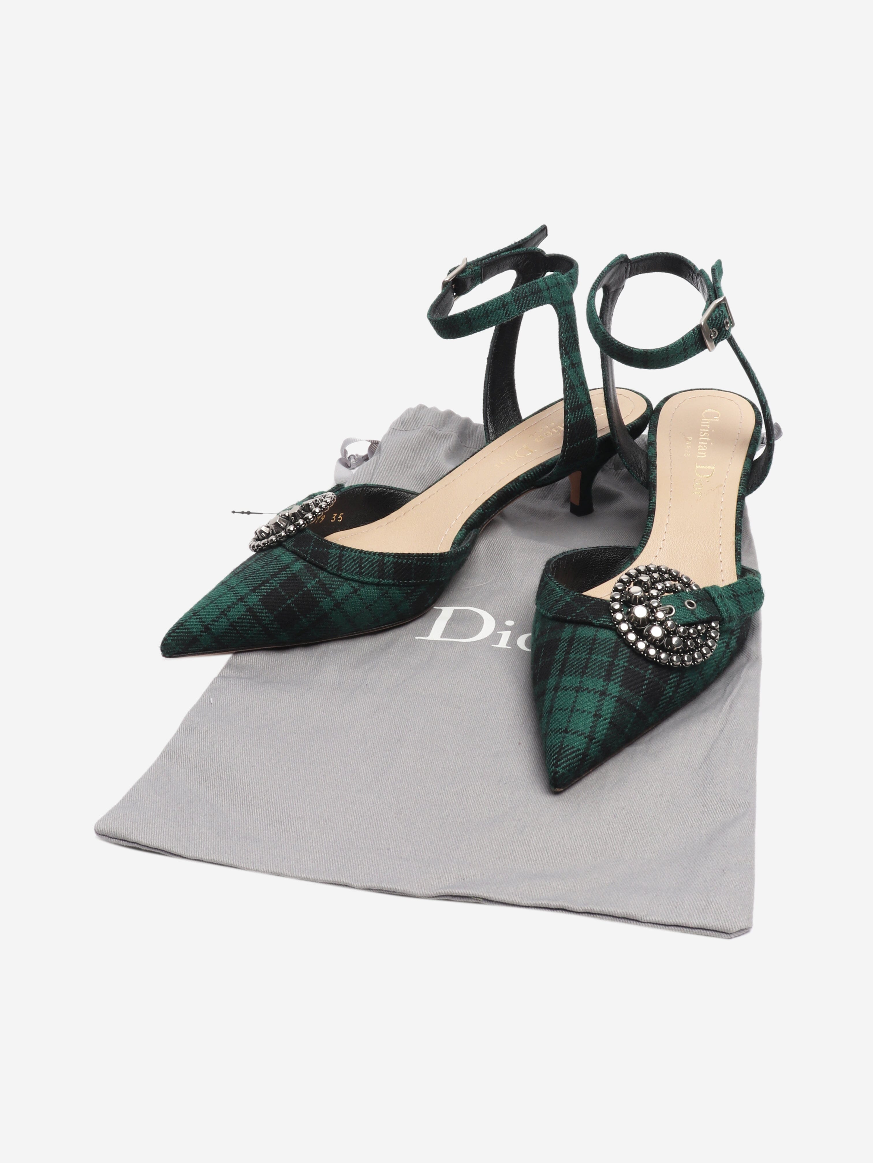 Green and black tartan kitten-heel mules - size EU 35 Heels Dior 