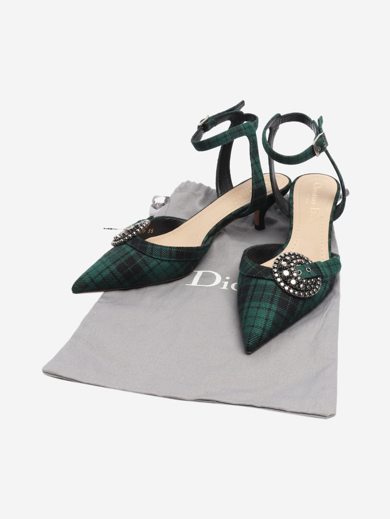 Green and black tartan kitten-heel mules - size EU 35 Heels Dior 