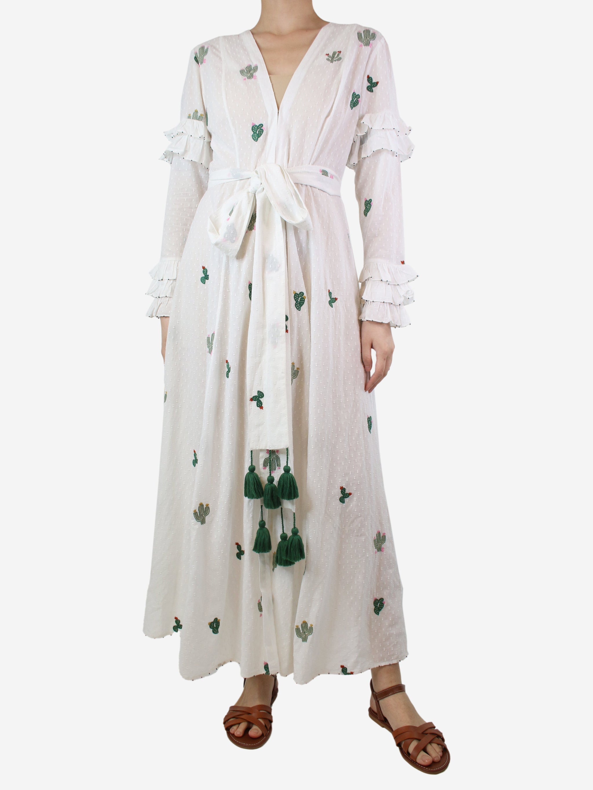 We Are Leone pre-owned white textured cactus embroidered dress - size S ...