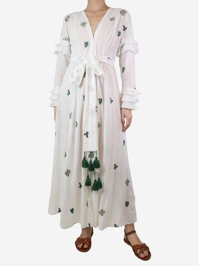 White textured cactus embroidered dress - size S/M Dresses We Are Leone 
