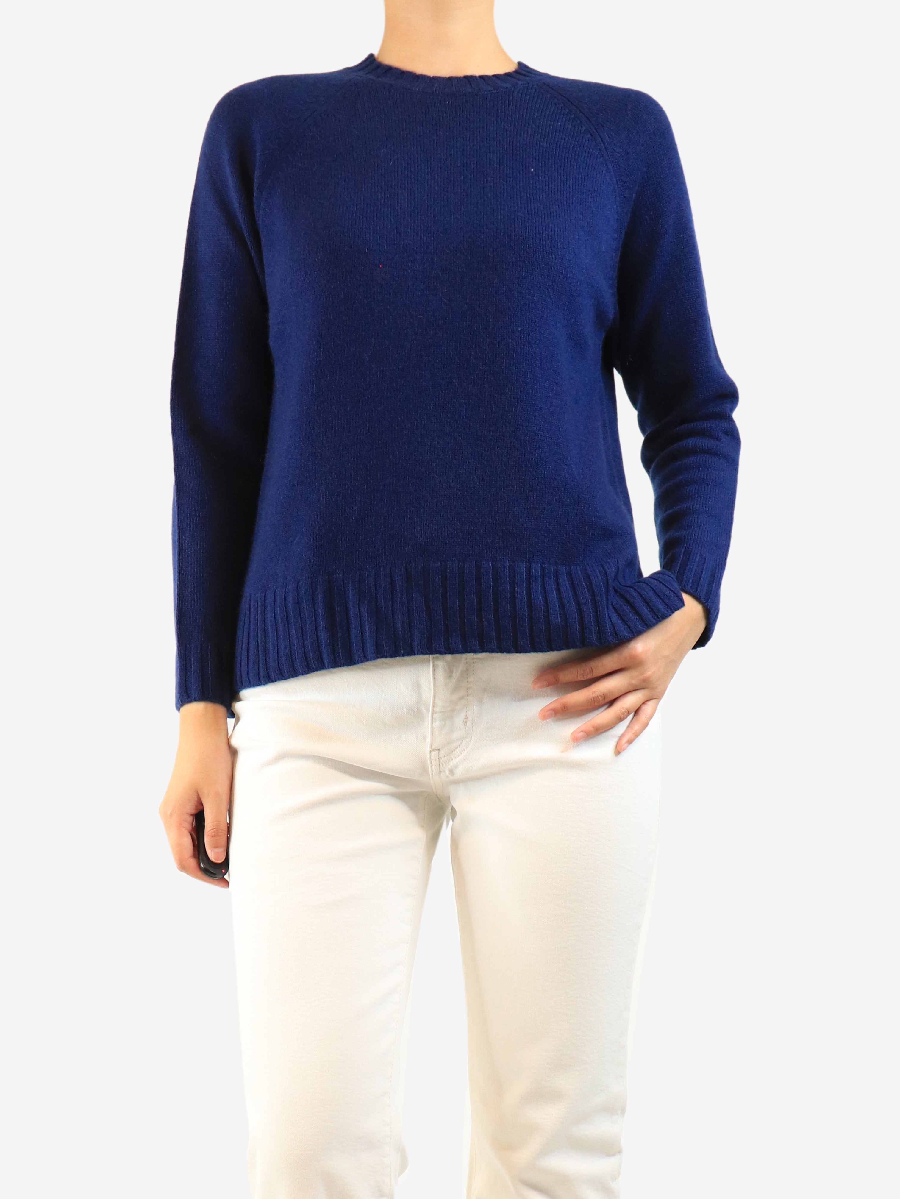 Navy merino cashmere jumper - size S
