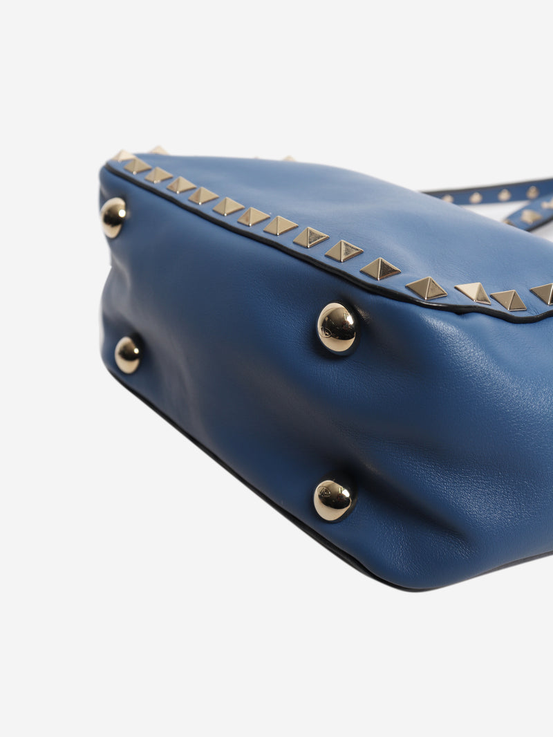 Blue Rockstud leather 2way bag