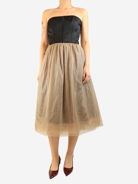 Black and neutral strapless tulle midi dress - size M product image