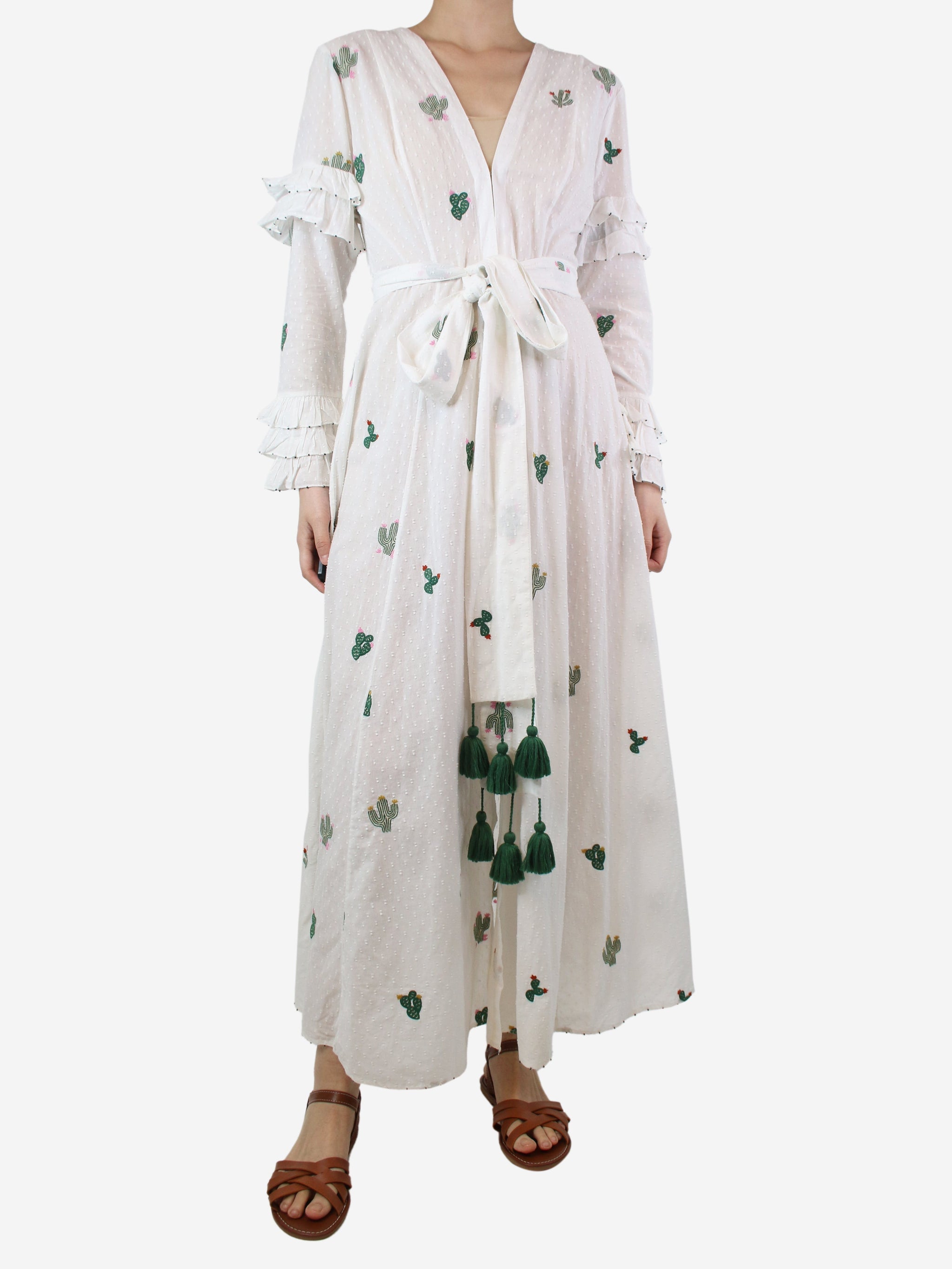 We Are Leone pre-owned white textured cactus embroidered dress - size S ...