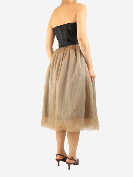 Black and neutral strapless tulle midi dress - size M alternate image