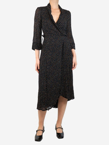 Ganni Black floral printed midi wrap dress - size UK 8