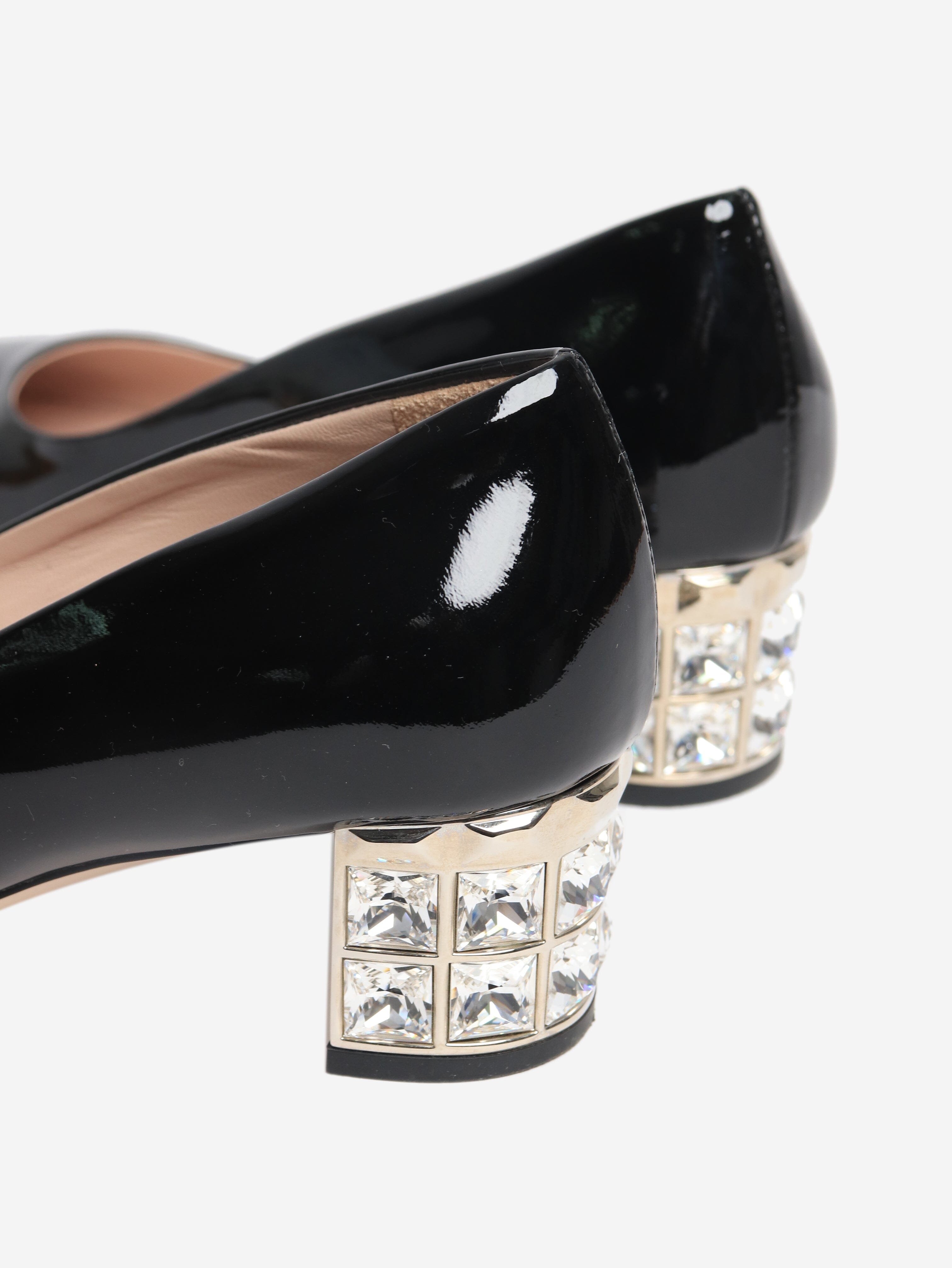Black crystal block-heel pumps - size EU 35 Heels Miu Miu 