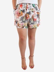 Mary Katrantzou White seashell printed linen shorts - size UK 14