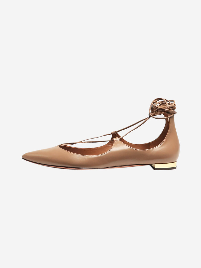 Taupe leather Christy flats - size EU 37 Flat Shoes Aquazzura 