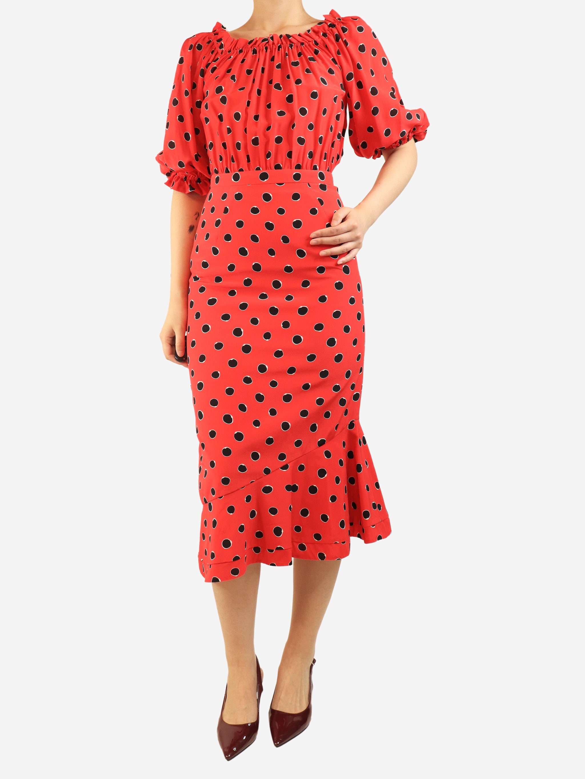 Red polka dot dress - size UK 8