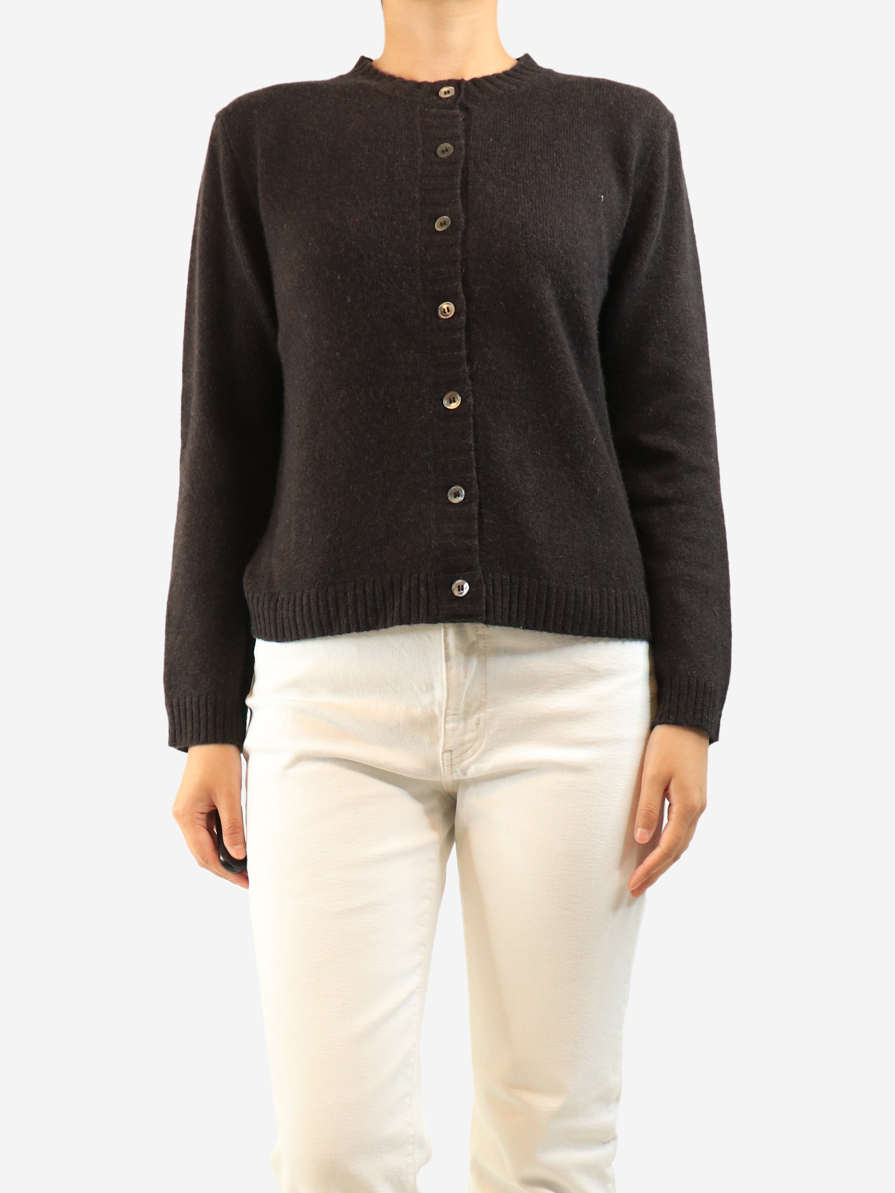 Dark brown merino cashmere jumper and cardigan set - size S
